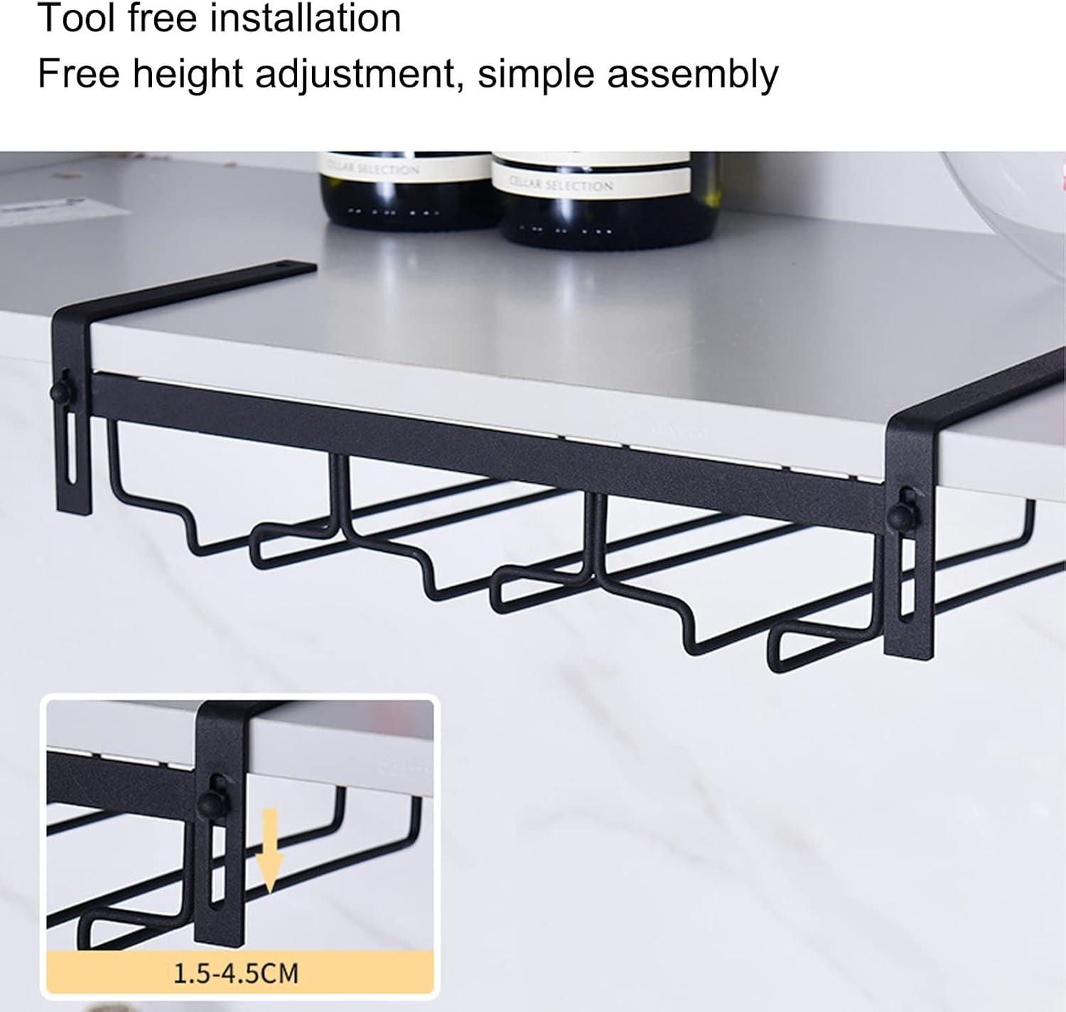 HURRISE Space-Saving Wine Glass Holder with 3 Rails