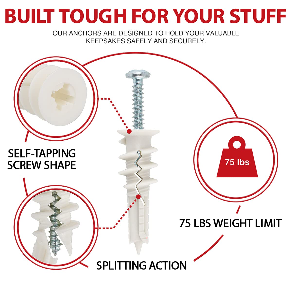 CrimsonMark 120Pcs 8 Drywall Anchors Screws Kit