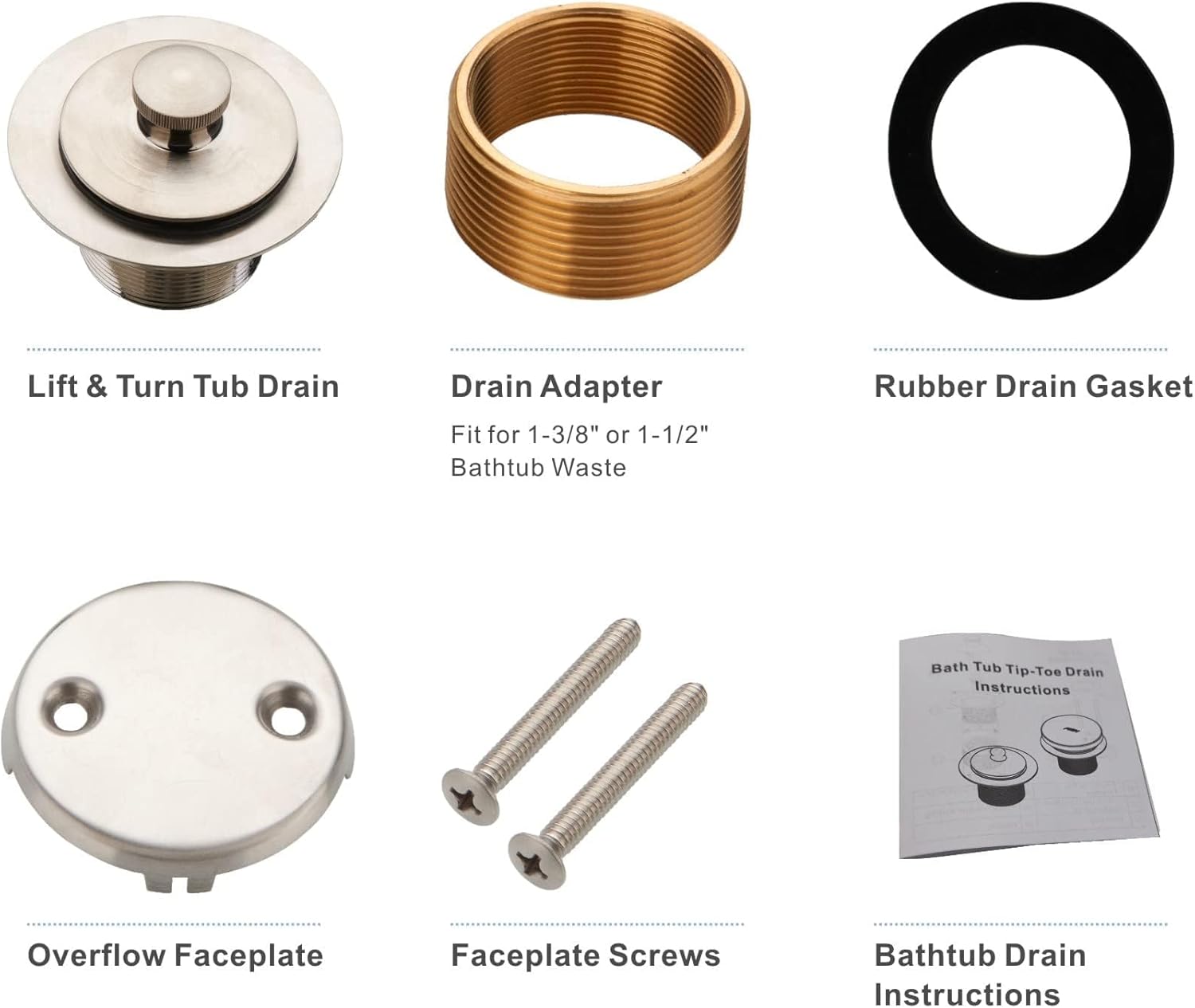 HIDROP Brushed Nickel Tub Drain Trim Set with Overflow Conversion Kit
