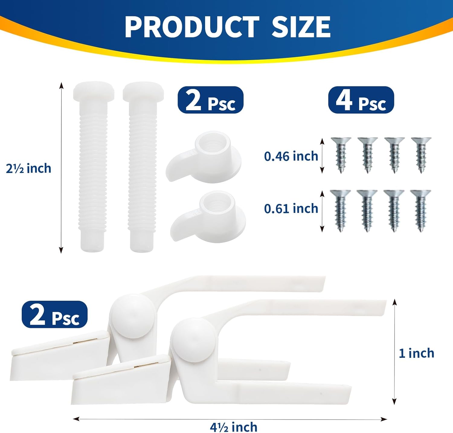 Toilet Seat Hinge with Plastic Bolts Kit - White Pair