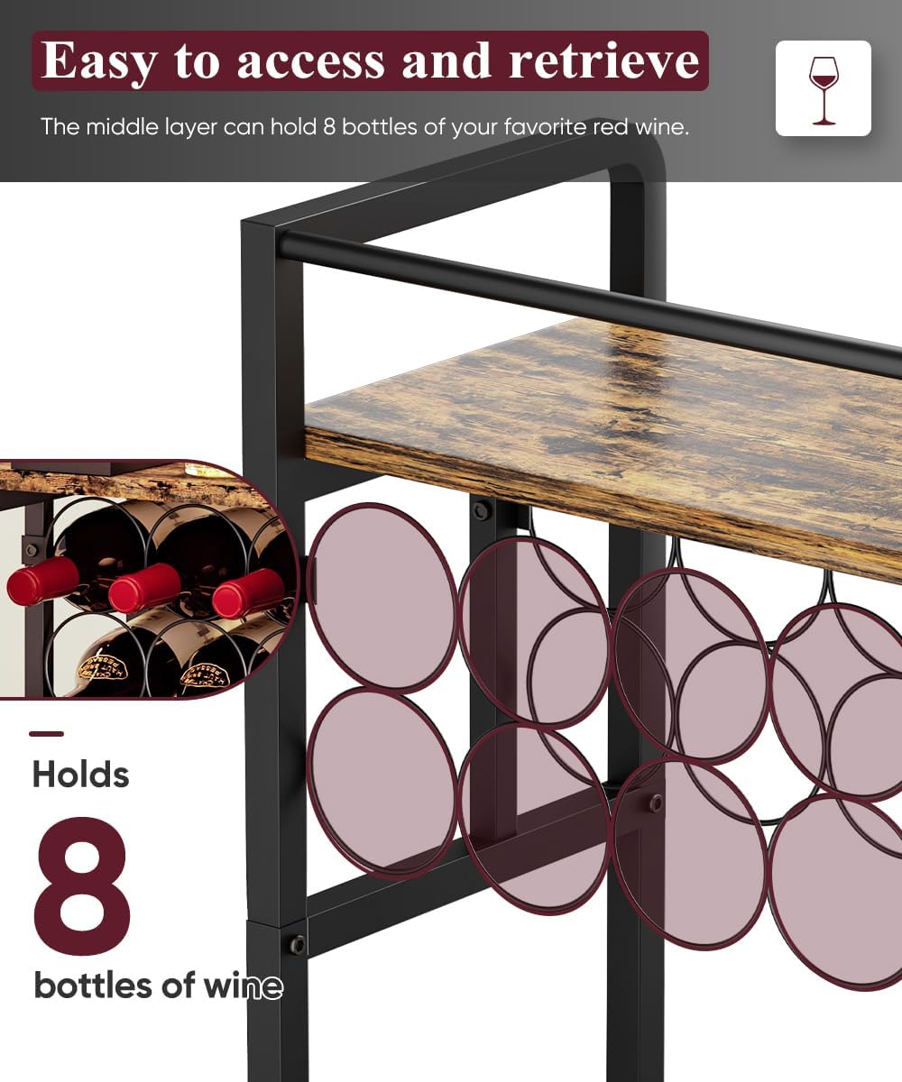 3-Tier Freestanding Wine Rack with Metal Frame Black