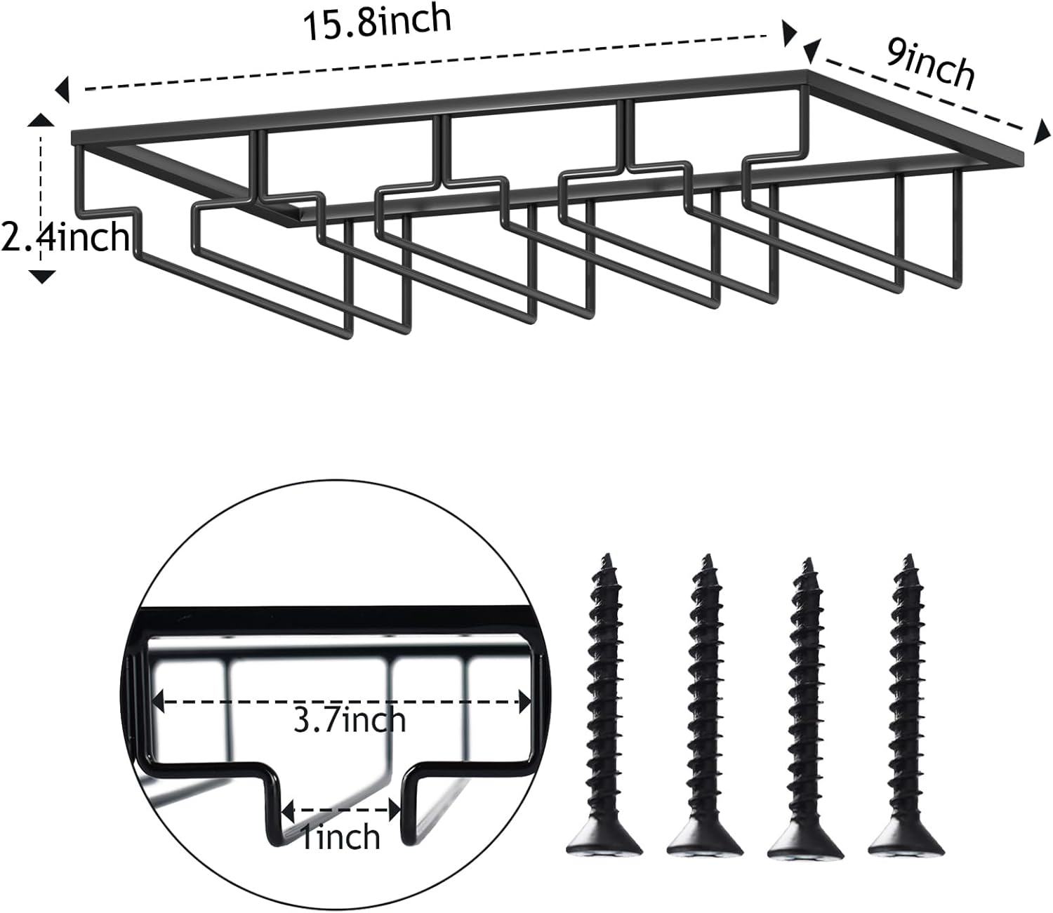 Wine Glass Rack 2 Pack - 4 Rows Black Metal Storage Hanger