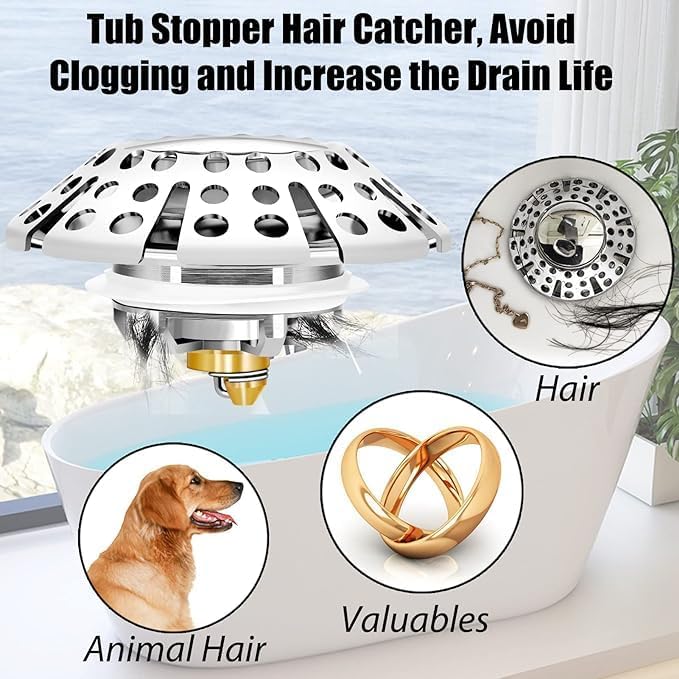 Anlige Bathtub Drain Stopper with Hair Catcher 1