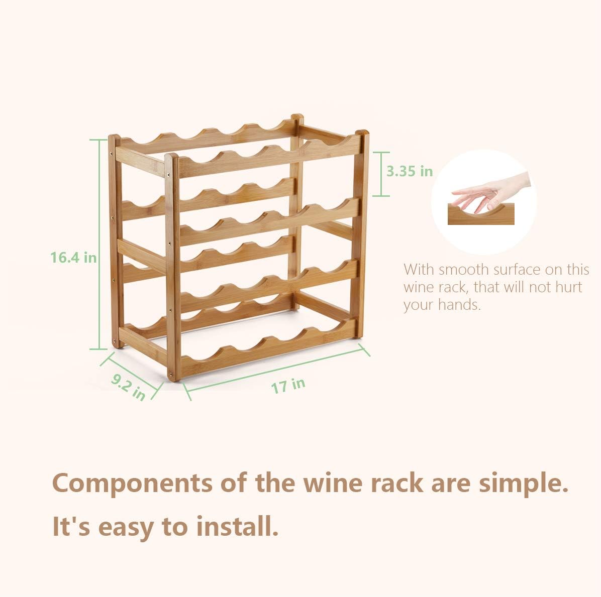 Homevany Bamboo Wine Rack 4 Tiers 16 Bottle Storage Cabinet