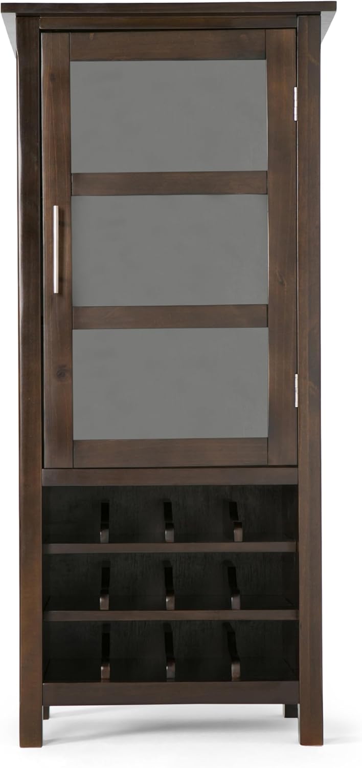 SIMPLIHOME Avalon 12-Bottle Wood Wine Rack Cabinet in Dark Tobacco Brown