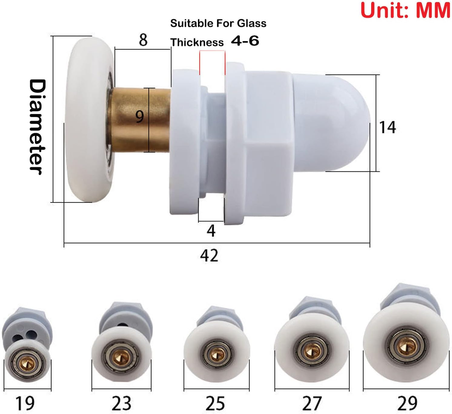 Qikuver 4PCS Shower Door Rollers 29MM Replacement