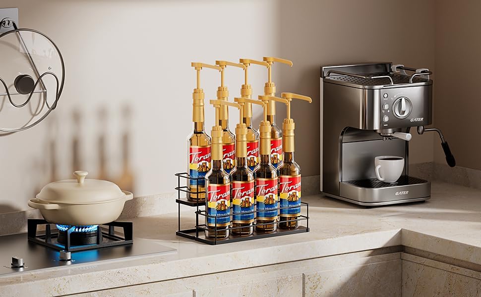 Kimilus 8 Bottle Coffee Syrup Organizer 2 Tier Stand