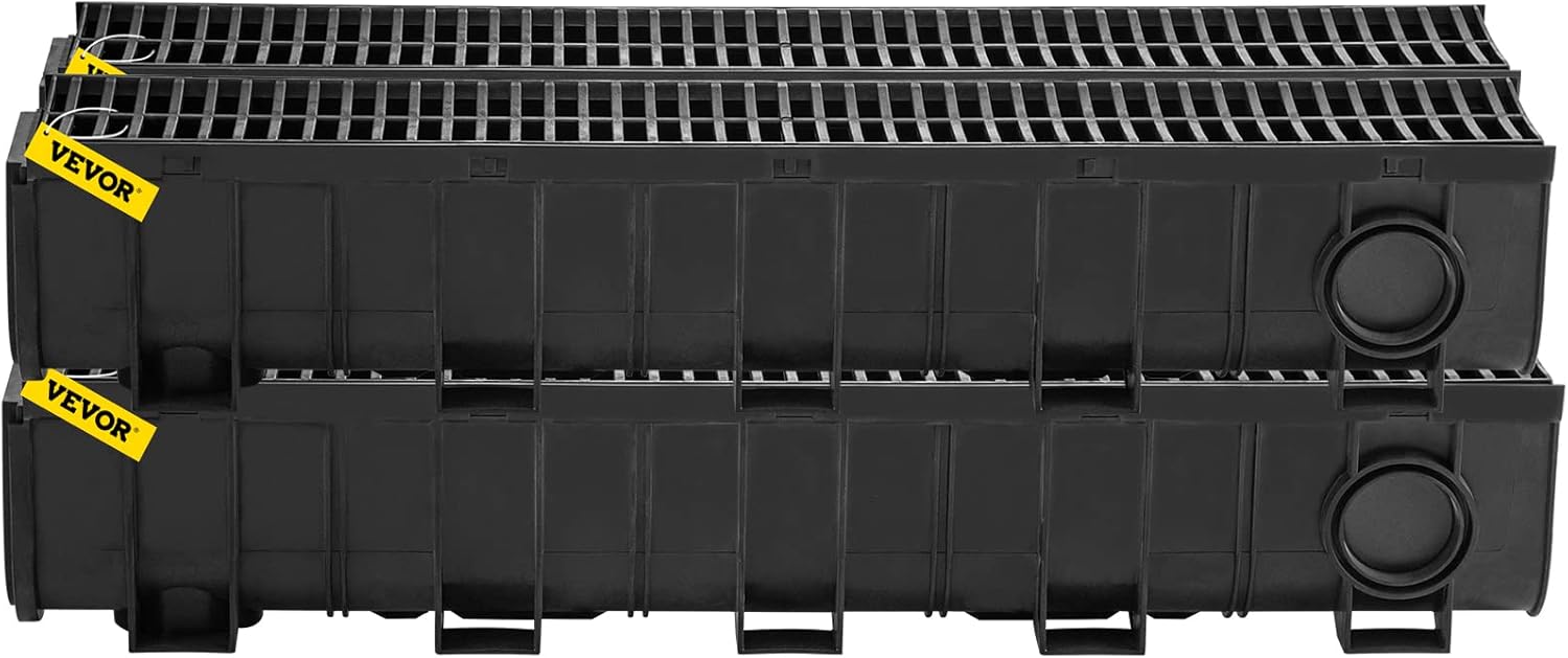 VEVOR Trench Drain System 4 Pack Black HDPE Drainage Trench