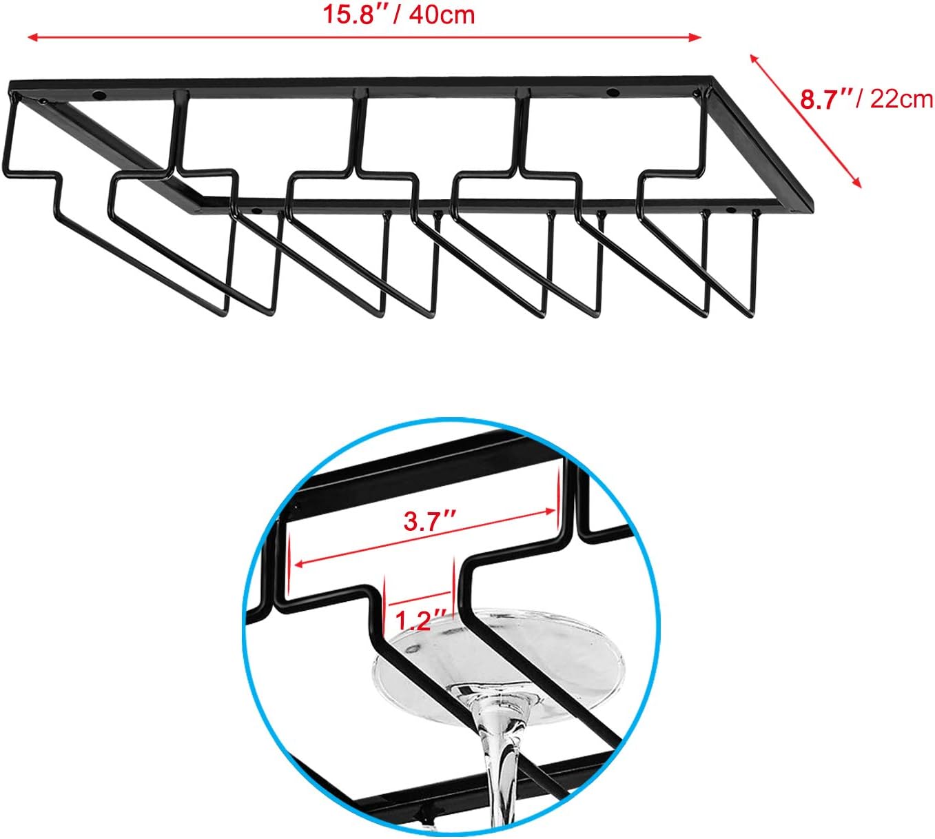 MOCOUM 4 Rows Wine Glasses Holder Under Cabinet Rack