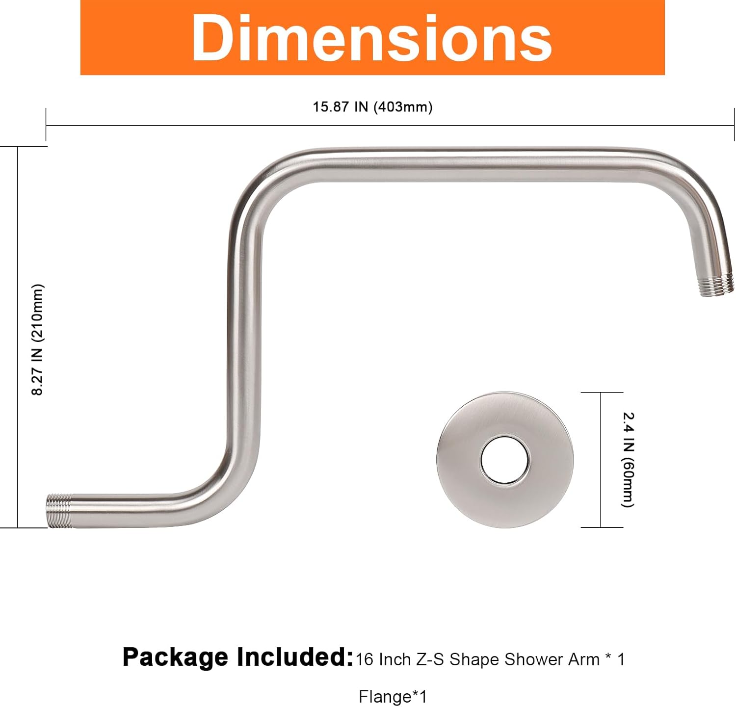 HarJue S Shaped Shower Arm 16 Inch Brushed Nickel