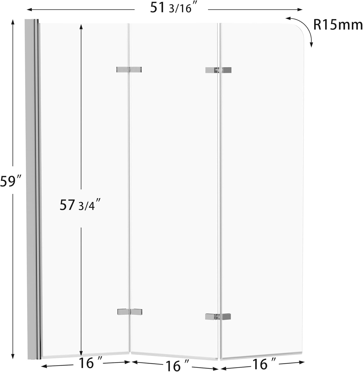 GETPRO Foldable Hinged Tub Shower Door 51x59