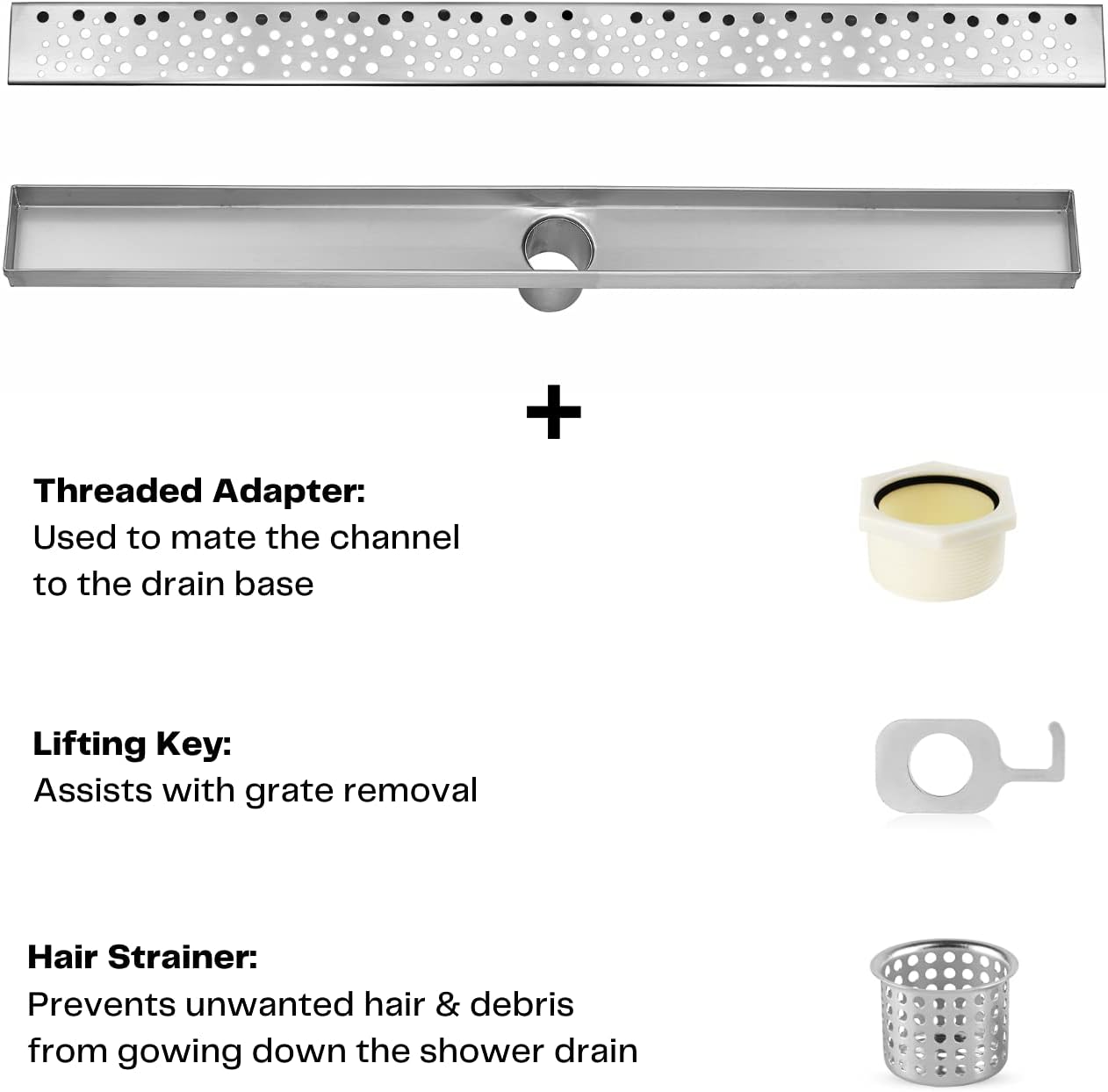 DreamDrains 42 in Linear Shower Drain with Rain Pattern 1