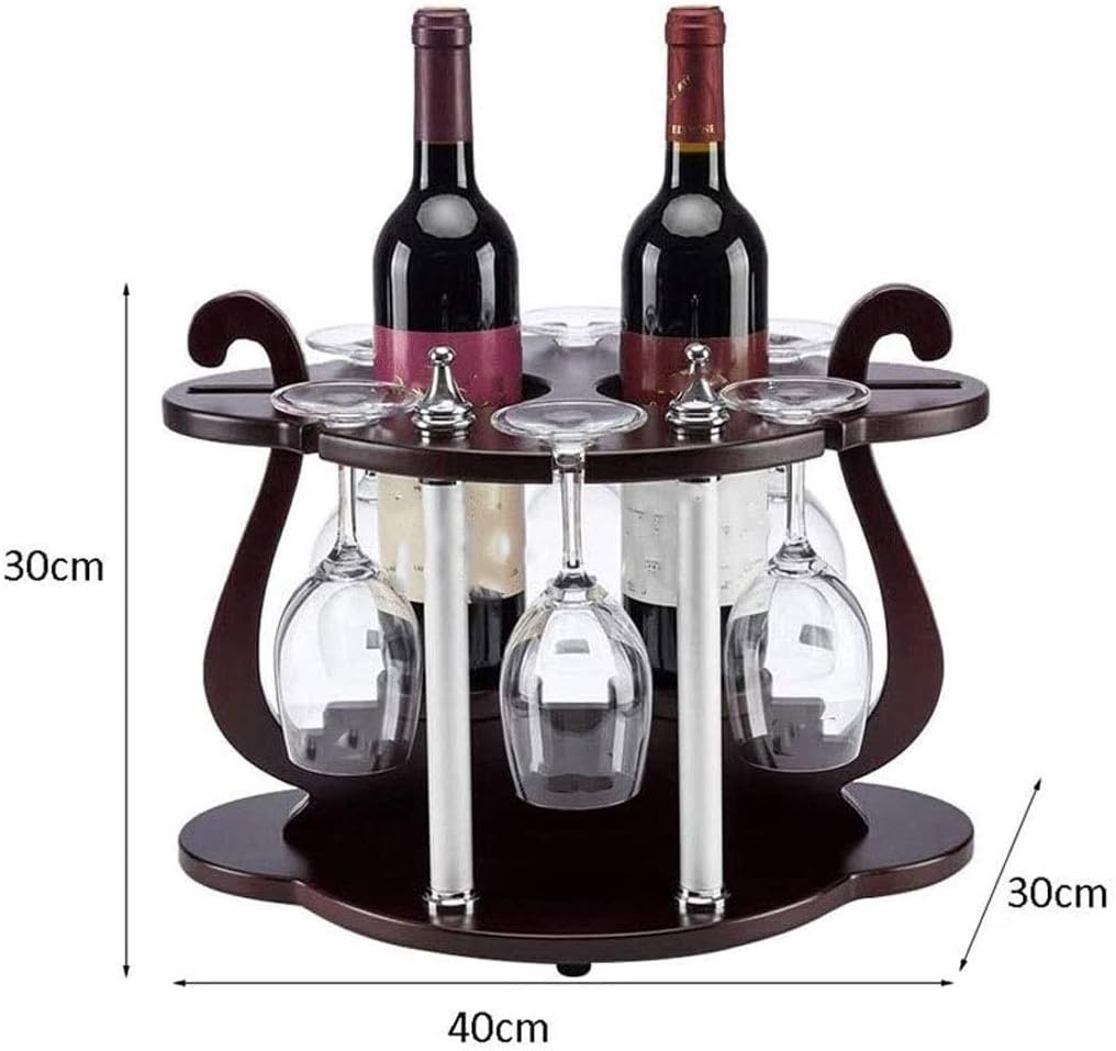 Wood Wine Holder for 2 Bottles and 6 Glasses