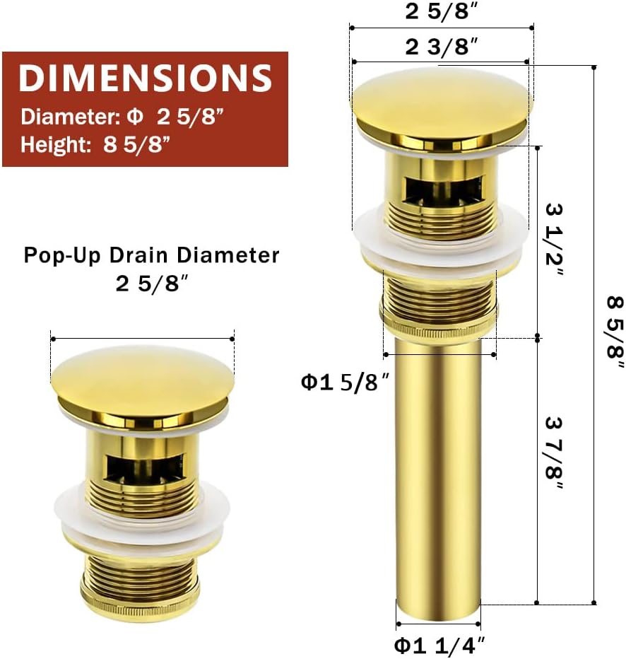 Yodel Bathroom Sink Drain - No Overflow Polish Gold 1 58 Opening