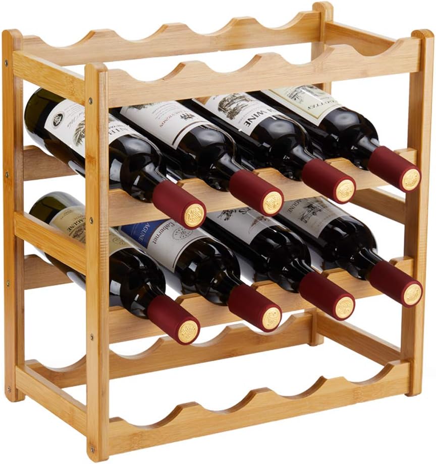 Homevany Bamboo Wine Rack 4 Tiers 16 Bottle Storage Cabinet