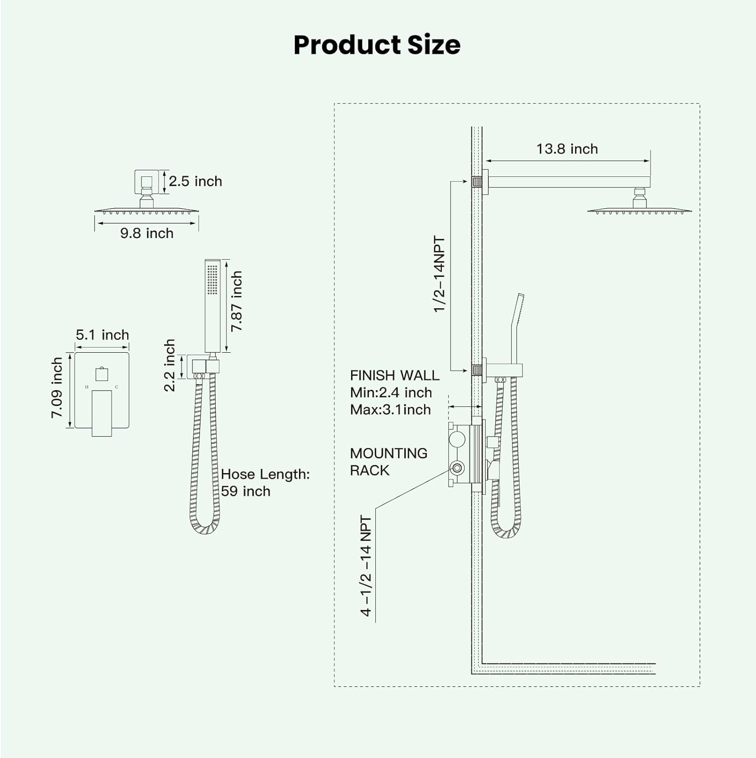 gotonovo Rain Shower Head and Handle Set with Pressure Balancing Valve