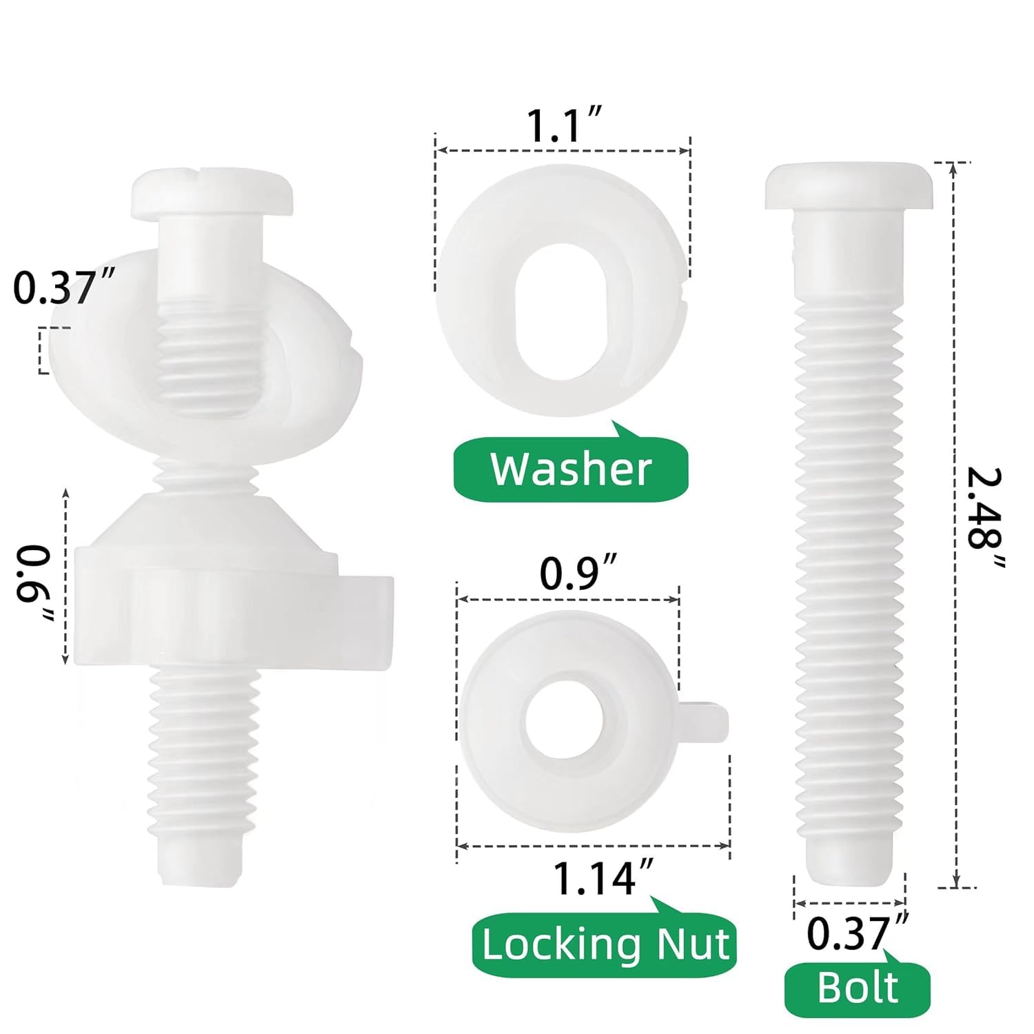 White Plastic Toilet Seat Screws 4 Pack Replacement