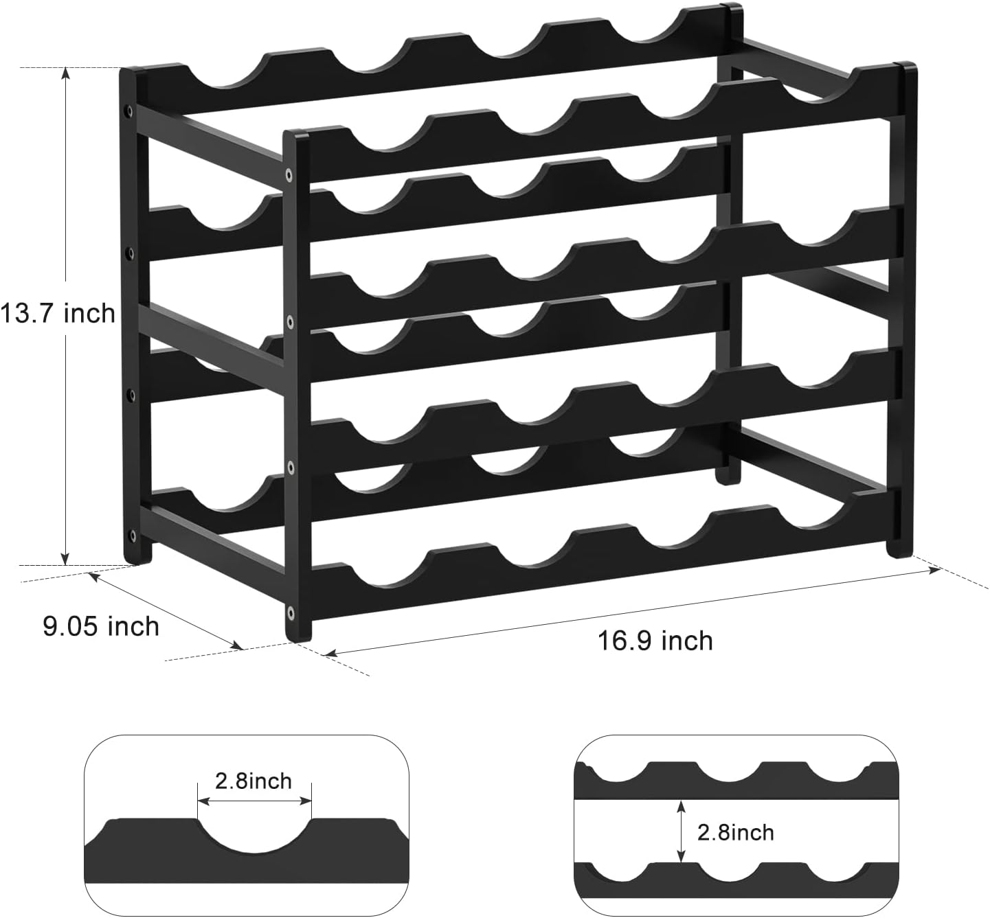 Ruichang 4-Tier Bamboo Wine Rack - 16 Bottle Capacity
