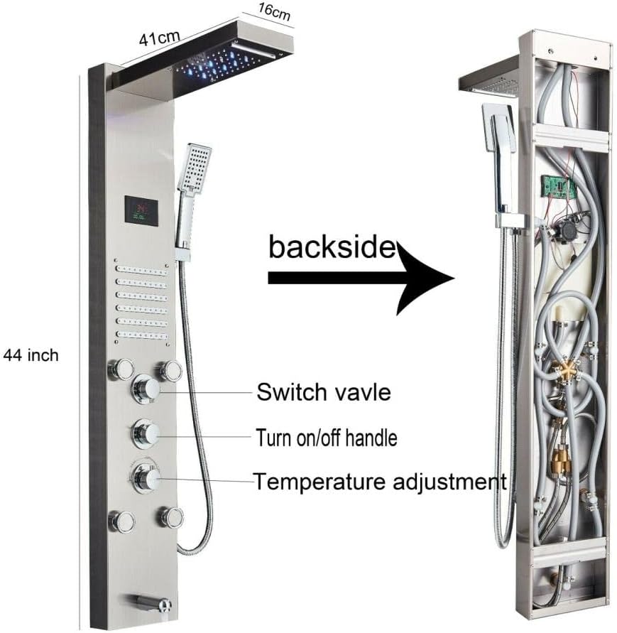 Gougeltd LED Light Shower Panel Tower Rainfall Head with Massager Jets