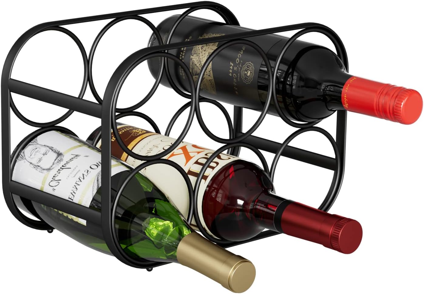 Buruis 6-Bottle Wine Rack Modern Black Metal Stand