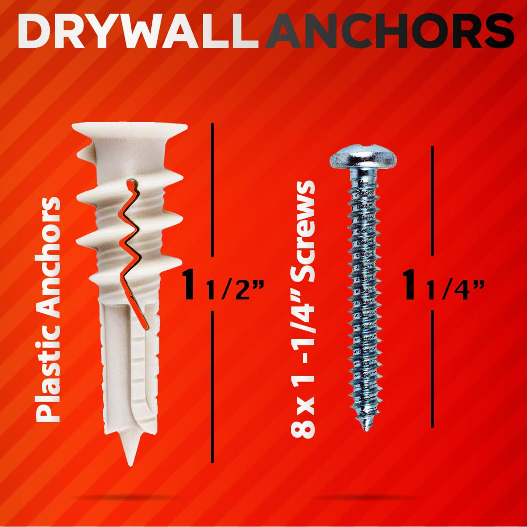 CrimsonMark 120Pcs 8 Drywall Anchors Screws Kit