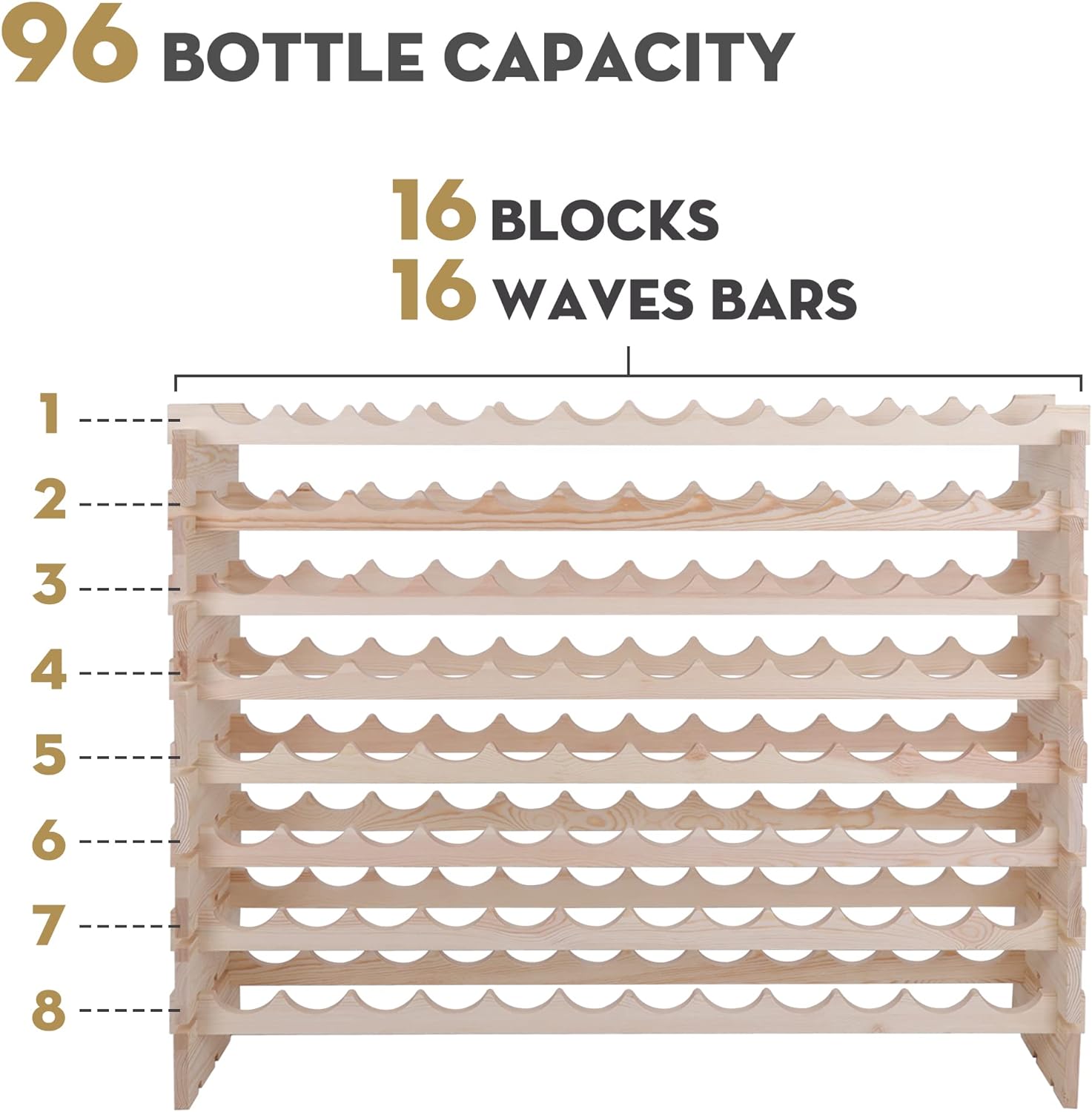 Smartxchoices 96-Bottle Modular Wine Rack 8-Tier Freestanding Display Holder
