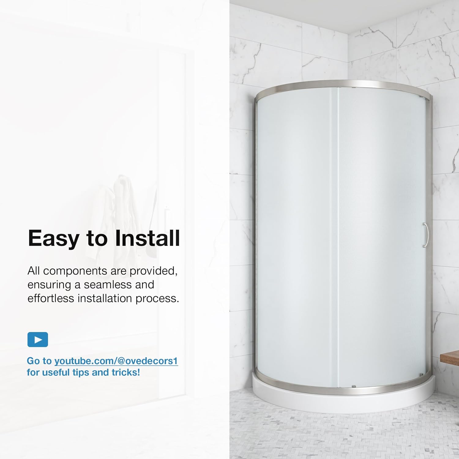 Rounded Frosted Glass Corner Shower Kit with Satin Nickel Hardware