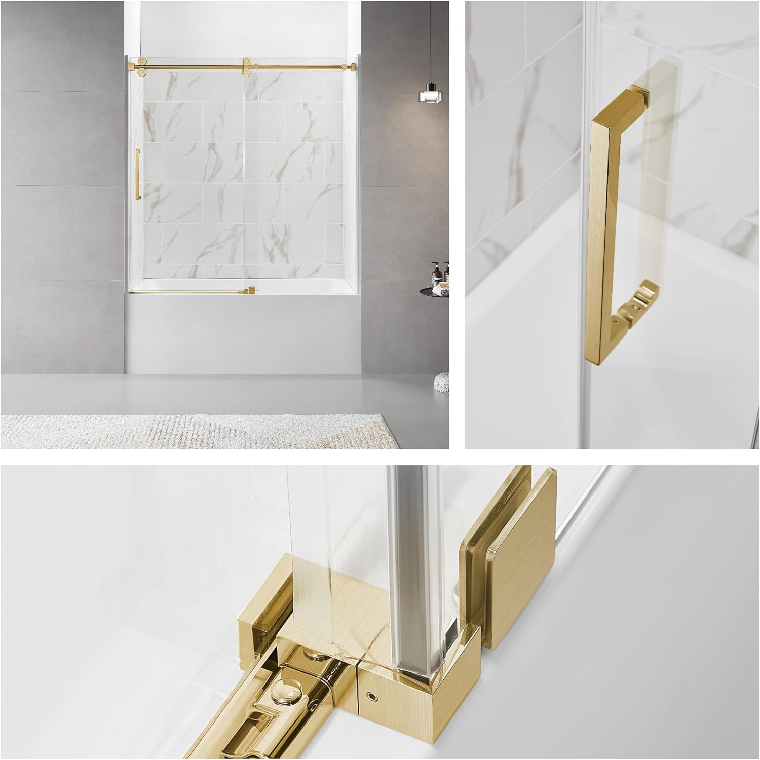 ChicFurnit 56-60 Frameless Shower Door with Gold Hardware 1