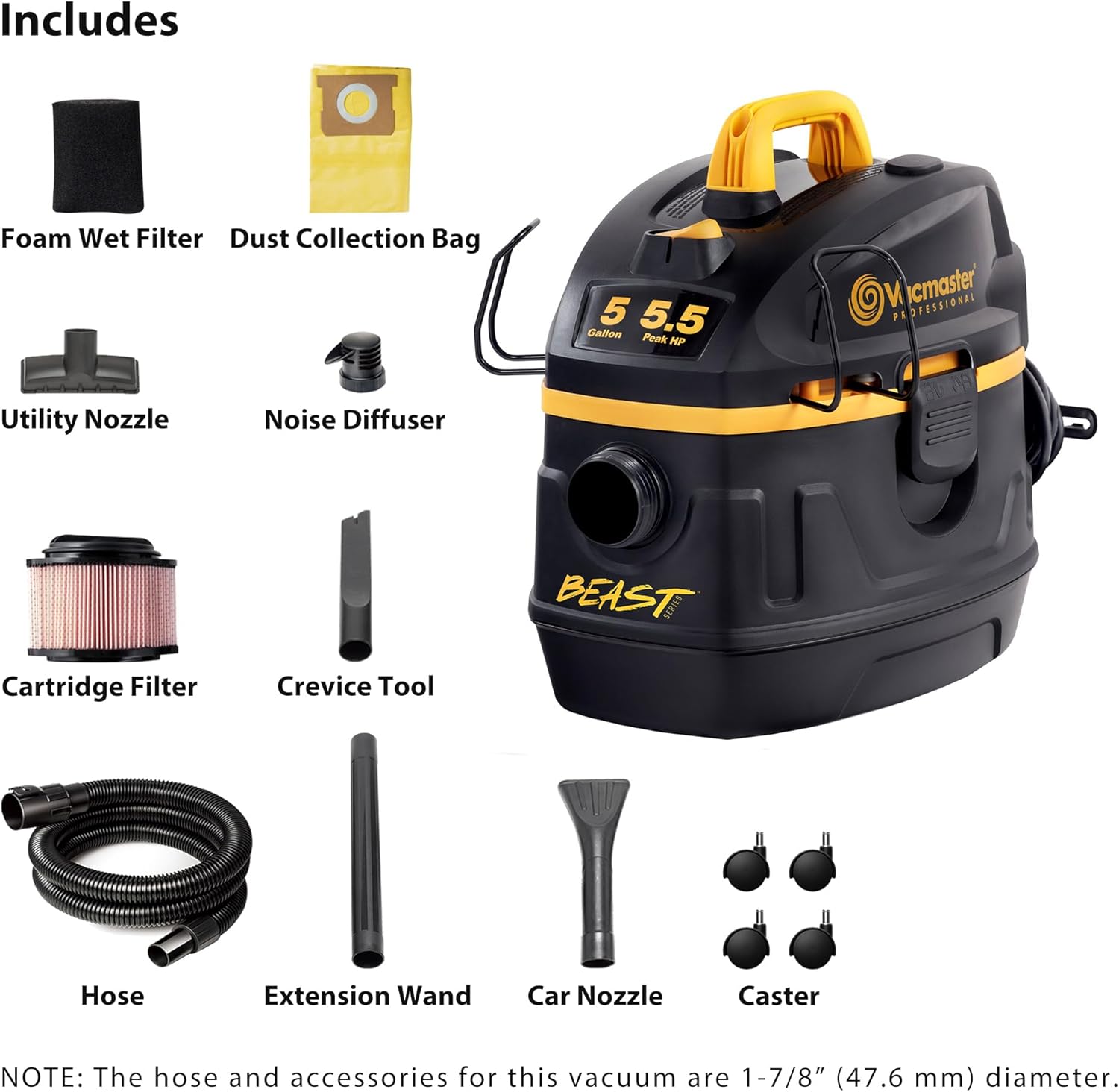 Vacmaster Professional Beast Series 5 Gallon Wet Dry Vacuum