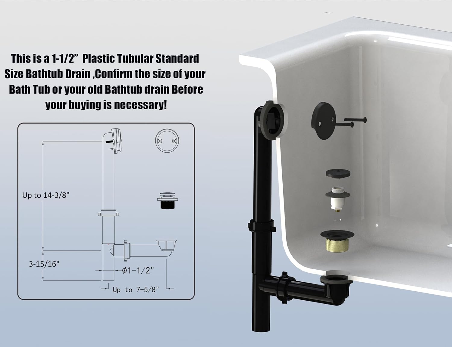 Artiwell 1-12 Black Tubular Bath Drain Kit
