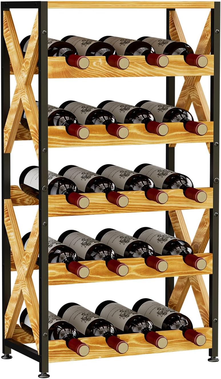 LUMAMU 20 Bottle Freestanding Wood Wine Rack