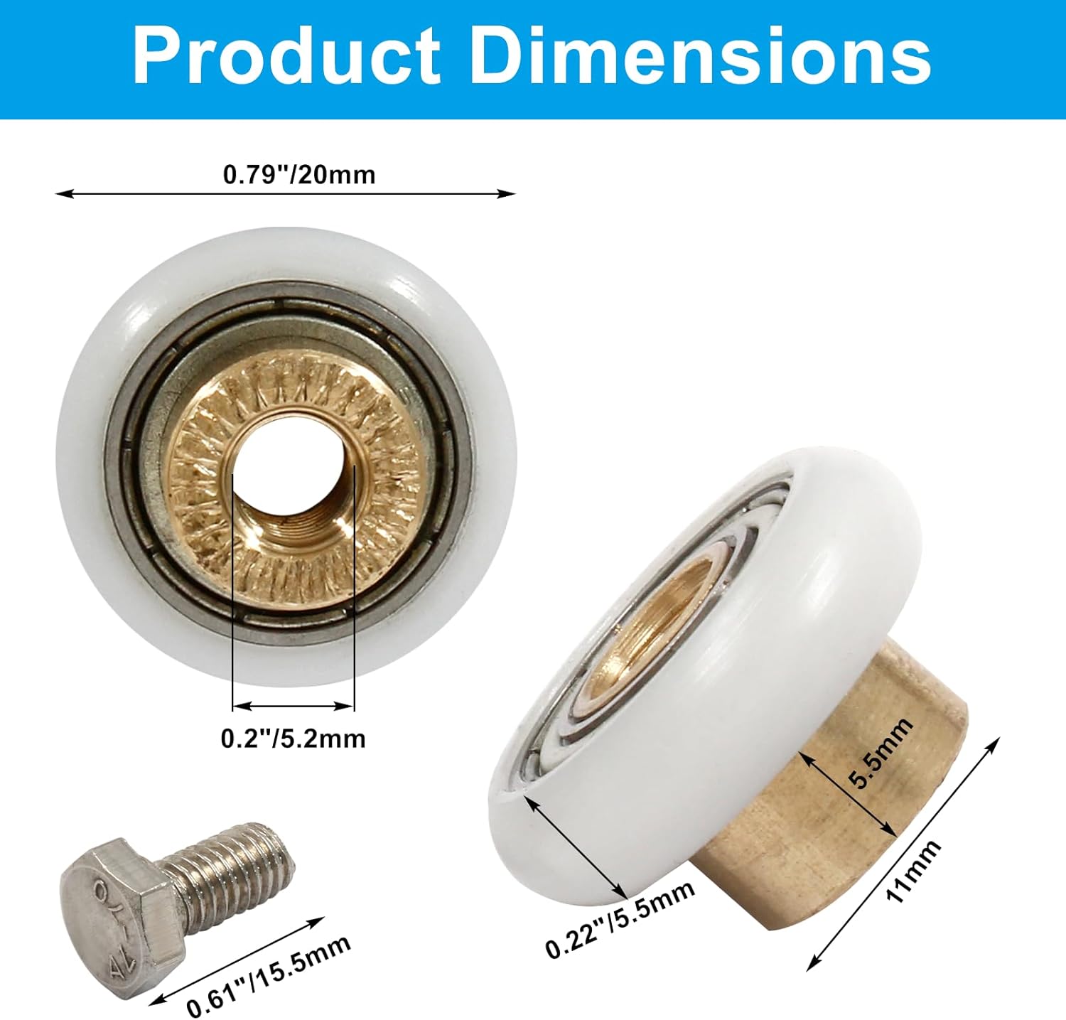 8 Pcs 20mm Shower Door Wheels Rollers Runners with Box