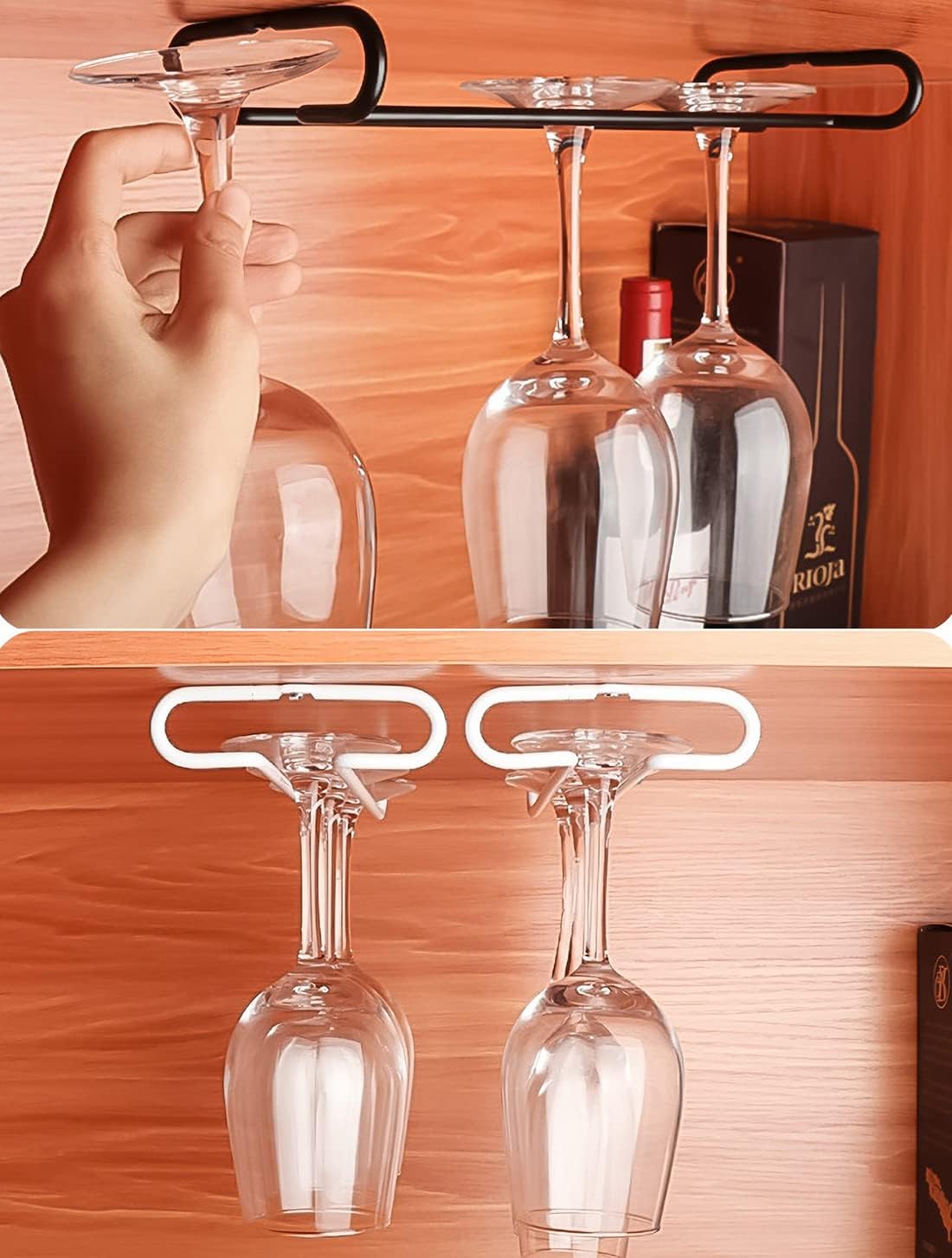 GeLive 10 Inch Under Cabinet Wine Glass Rack Set of 2 Black 1