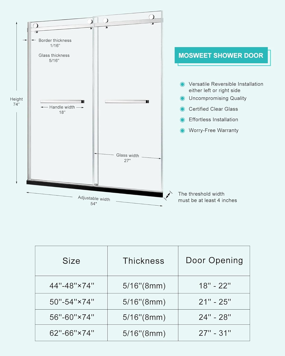 MoSweet Milano Double Sliding Shower Door 54x74 1