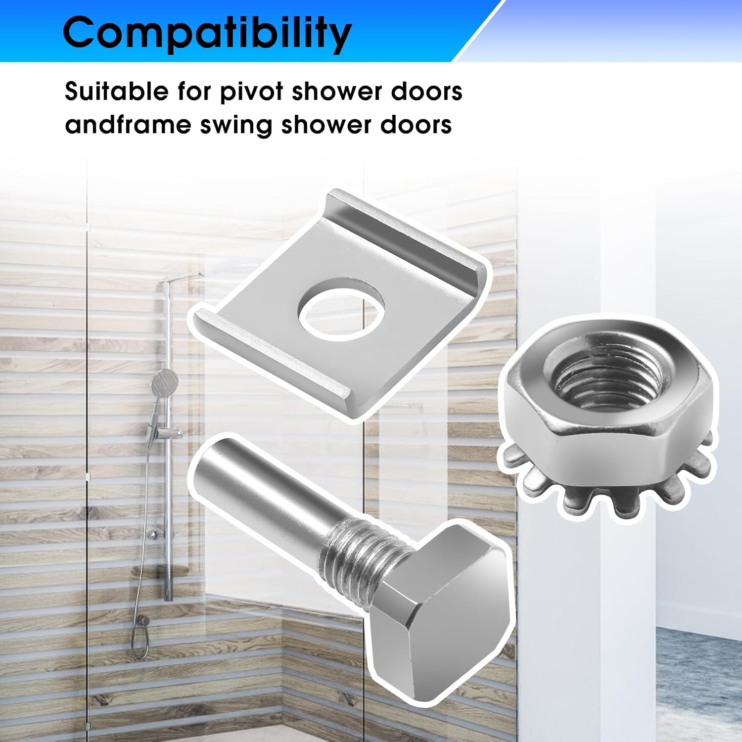GGTE Glass Shower Door Pivot Pin Kit with Hex-Nut and Washer
