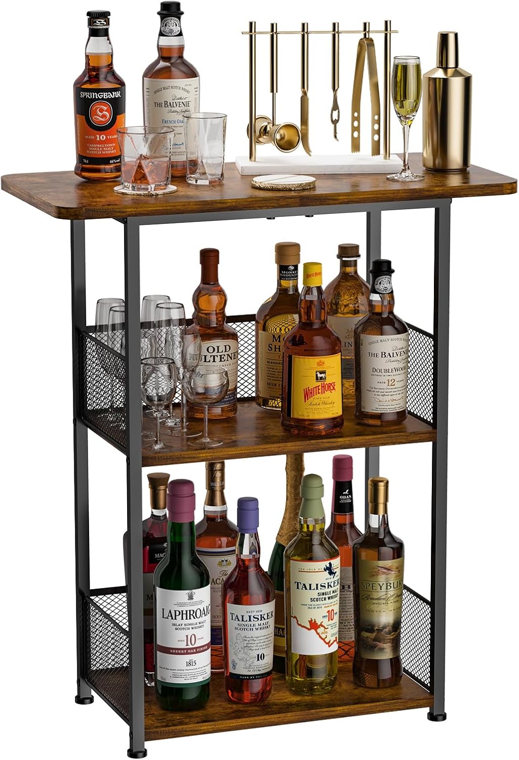Eyteenokk 3 Tier Freestanding Whiskey Rack with T-Shape Countertop