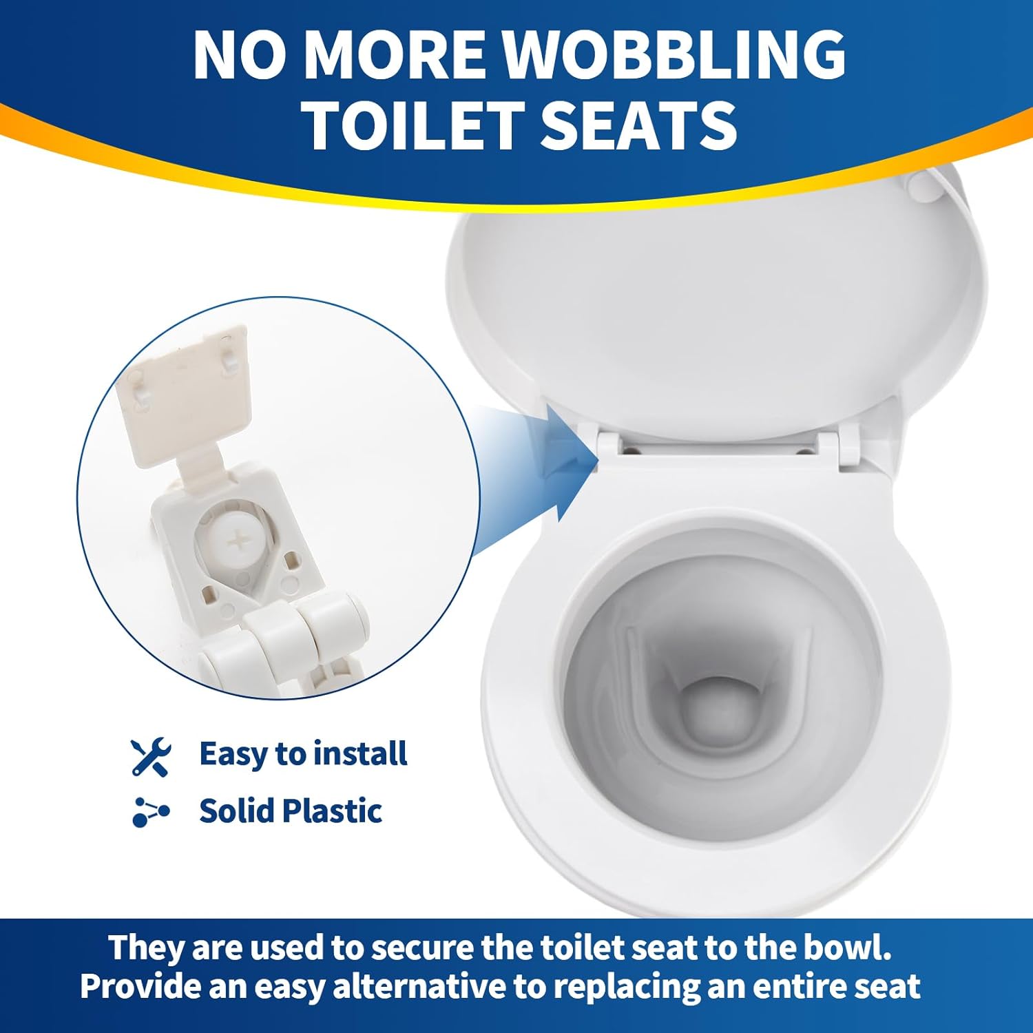 Toilet Seat Hinge with Plastic Bolts Kit - White Pair