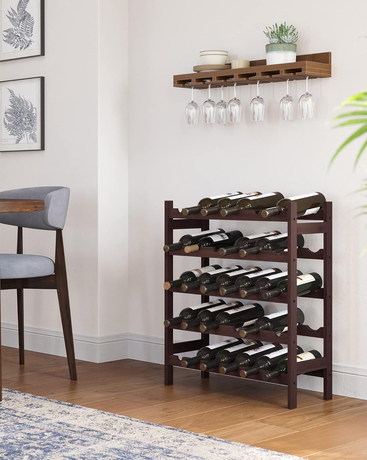 SONGMICS 30-Bottle Freestanding Bamboo Wine Rack 1