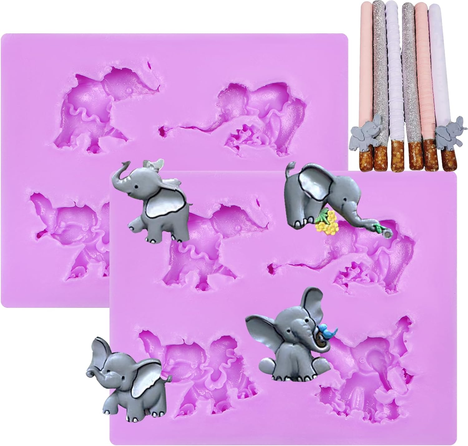Elephant Silicone Chocolate Molds 2 Pcs for Cake Decorations