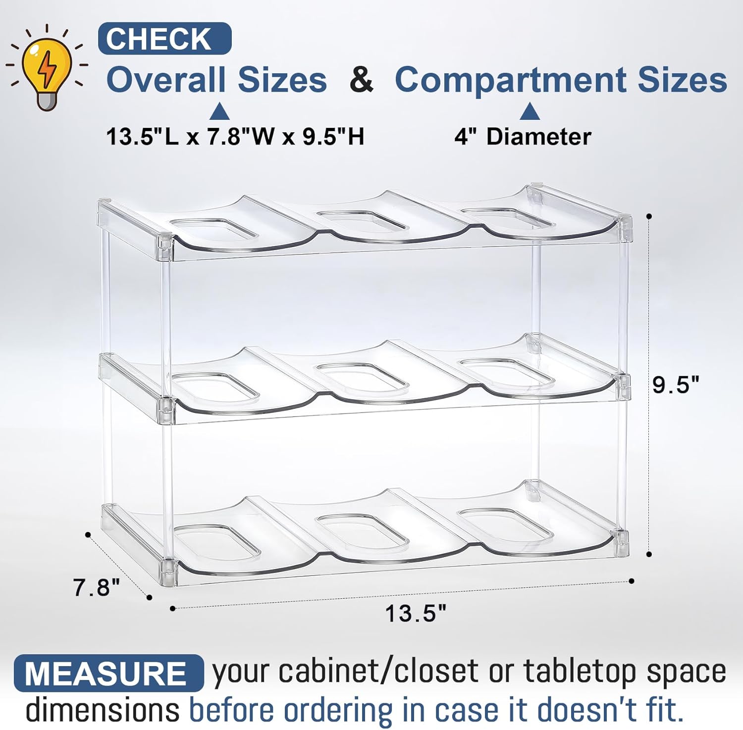 Stackable 3-Tier Water Bottle Holder for Stanley YETI - Clear Racks