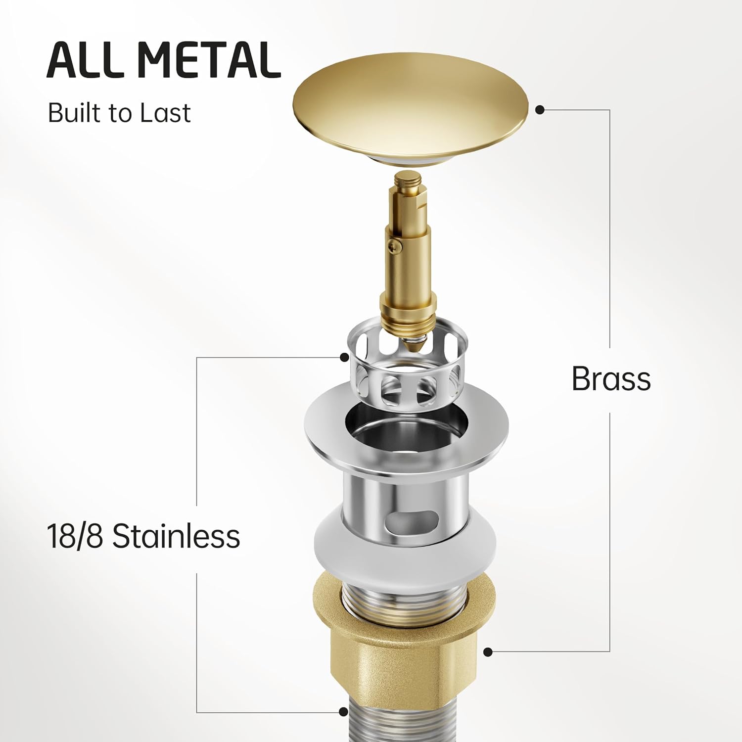 KES All Metal Bathroom Sink Drain with Strainer Basket and Overflow