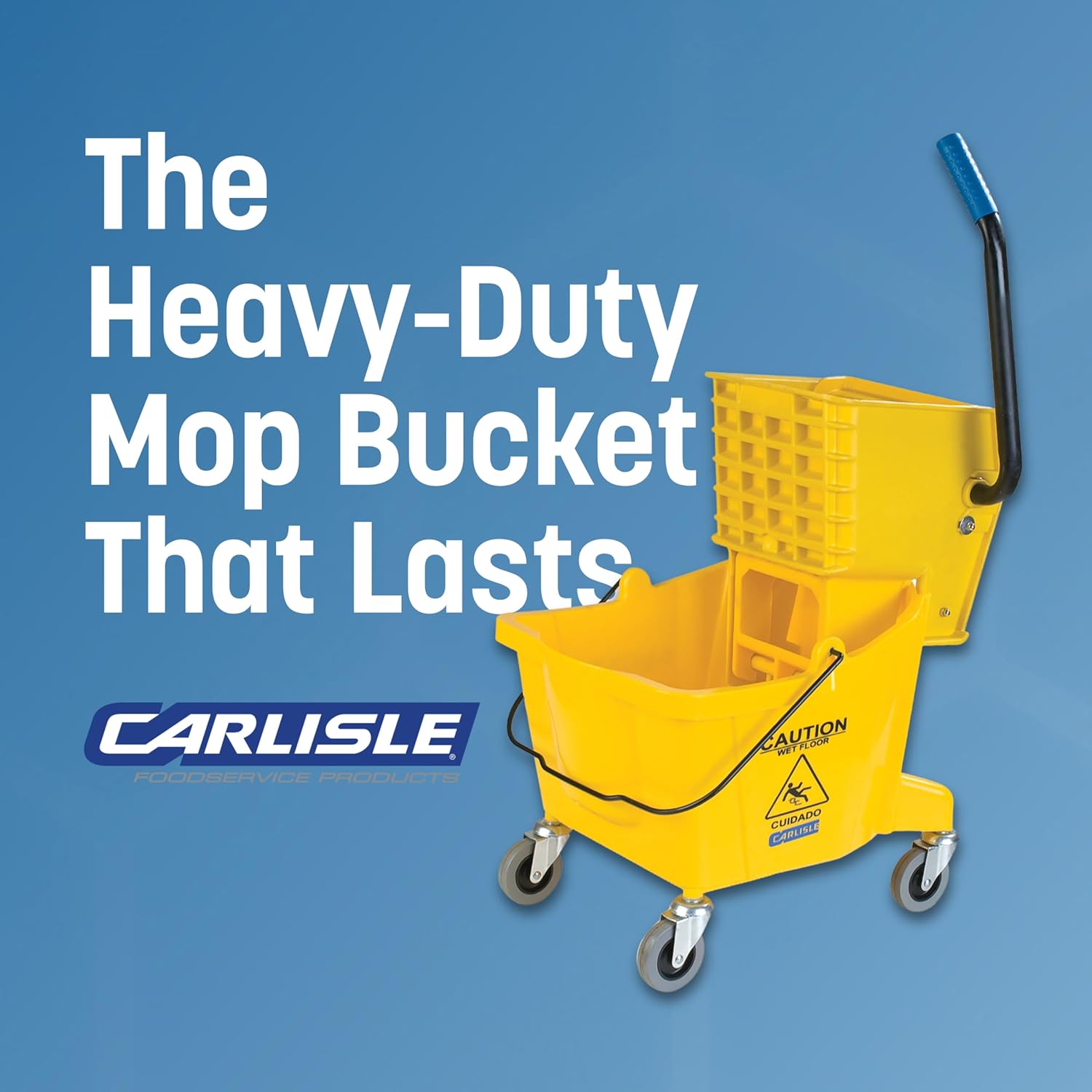 Carlisle 26-Quart Commercial Mop Bucket with Side-Press Wringer Durable Yellow