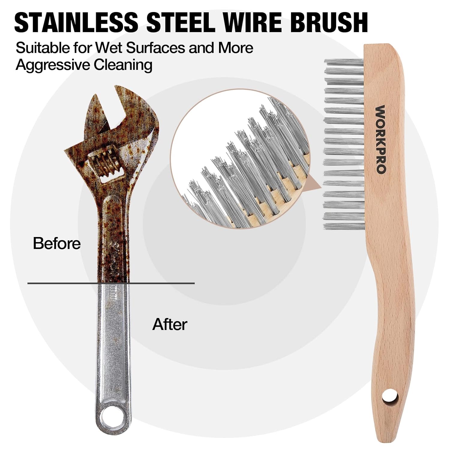 WORKPRO 6-Piece Wire Brush Set with Beechwood Handles