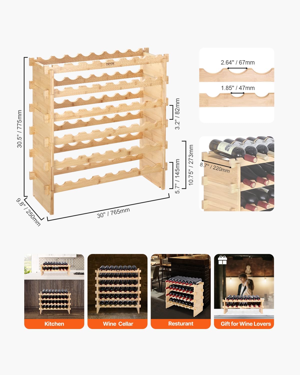 VEVOR 6-Tier Bamboo Wine Rack for 48 Bottles