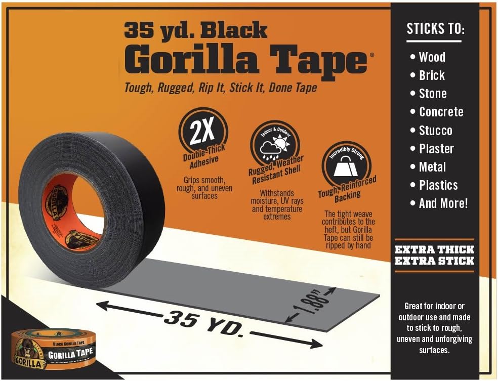 Gorilla Black Duct Tape 188 x 35 yd Pack of 3 1