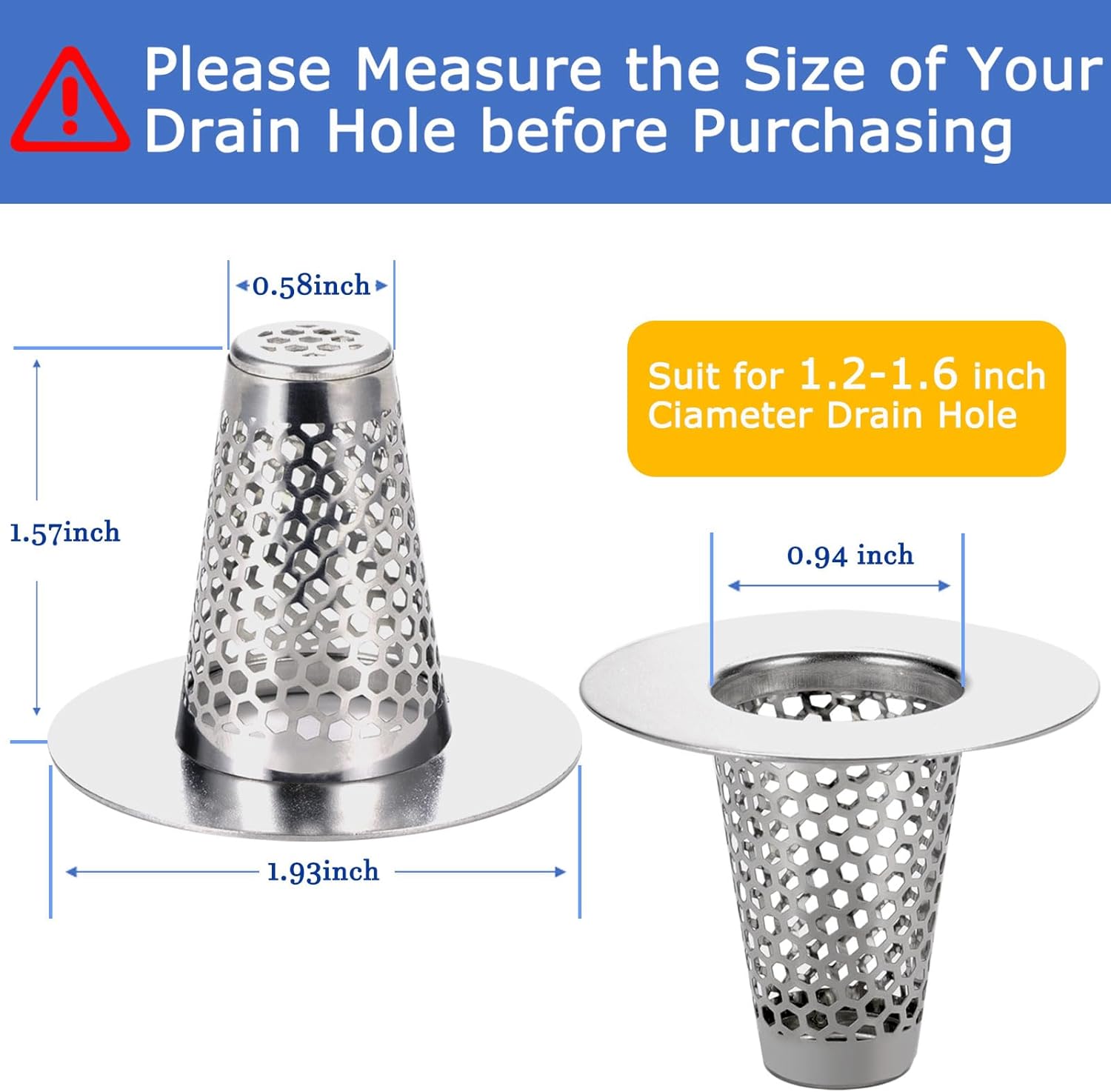 Anteecana 3PCS Stainless Steel Drain Strainer for Bathroom Sinks
