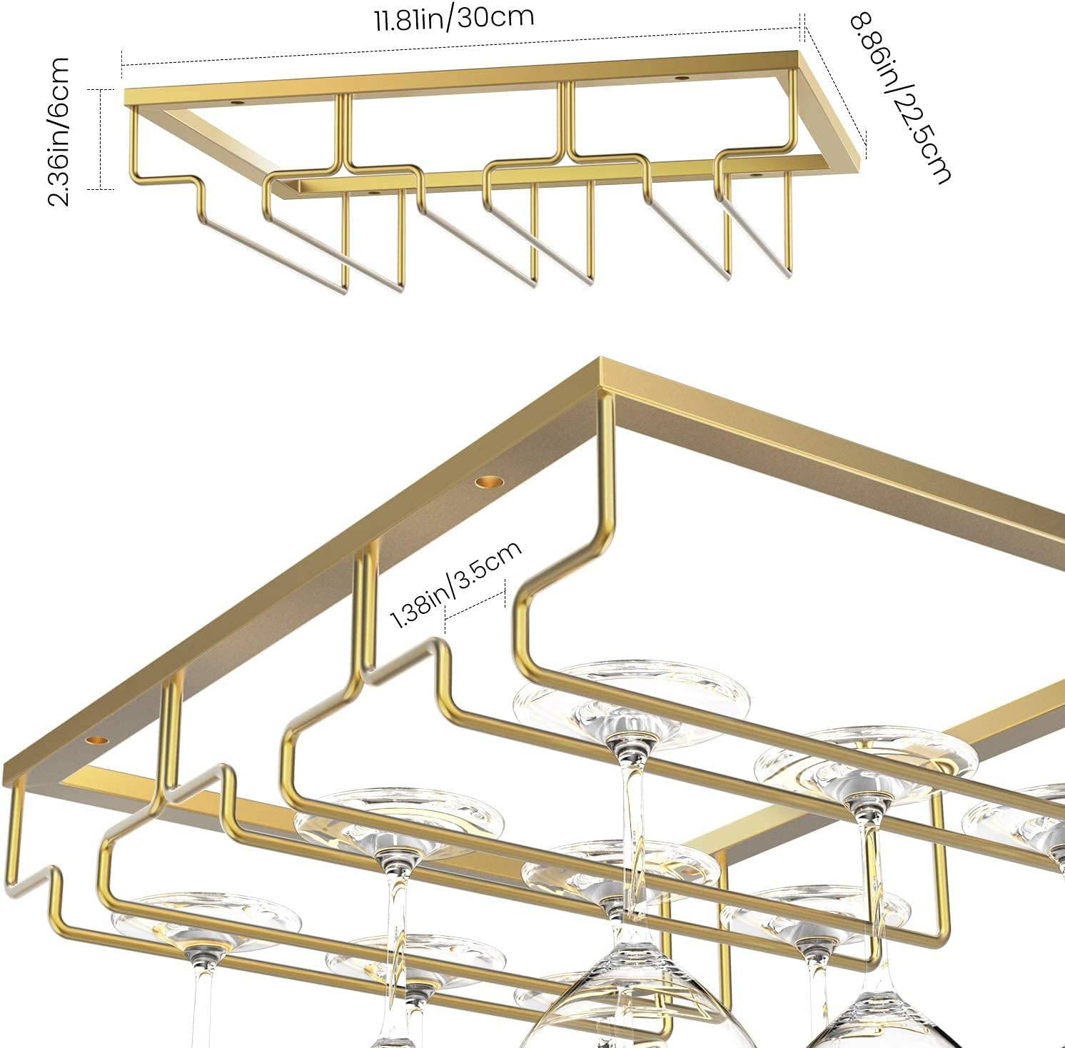 Nuovoware Wine Glass Rack - 3 Rows Gold