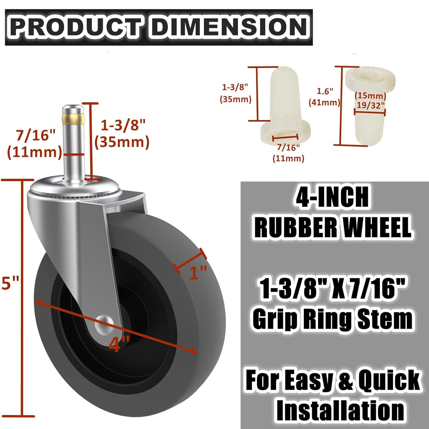 4-Inch Swivel Stem Casters for Rubbermaid Mop Bucket