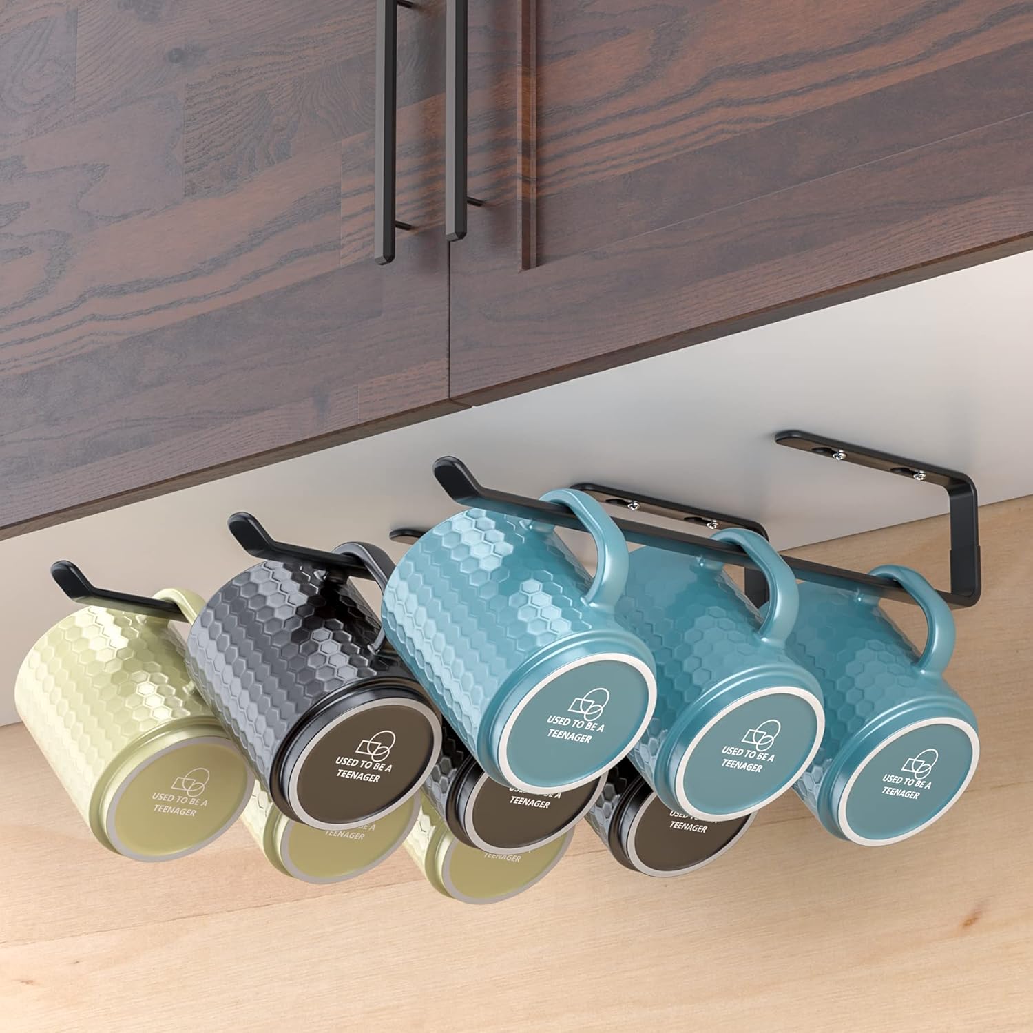 Amazer 3 Pack Mug Holder Under Cabinet Black