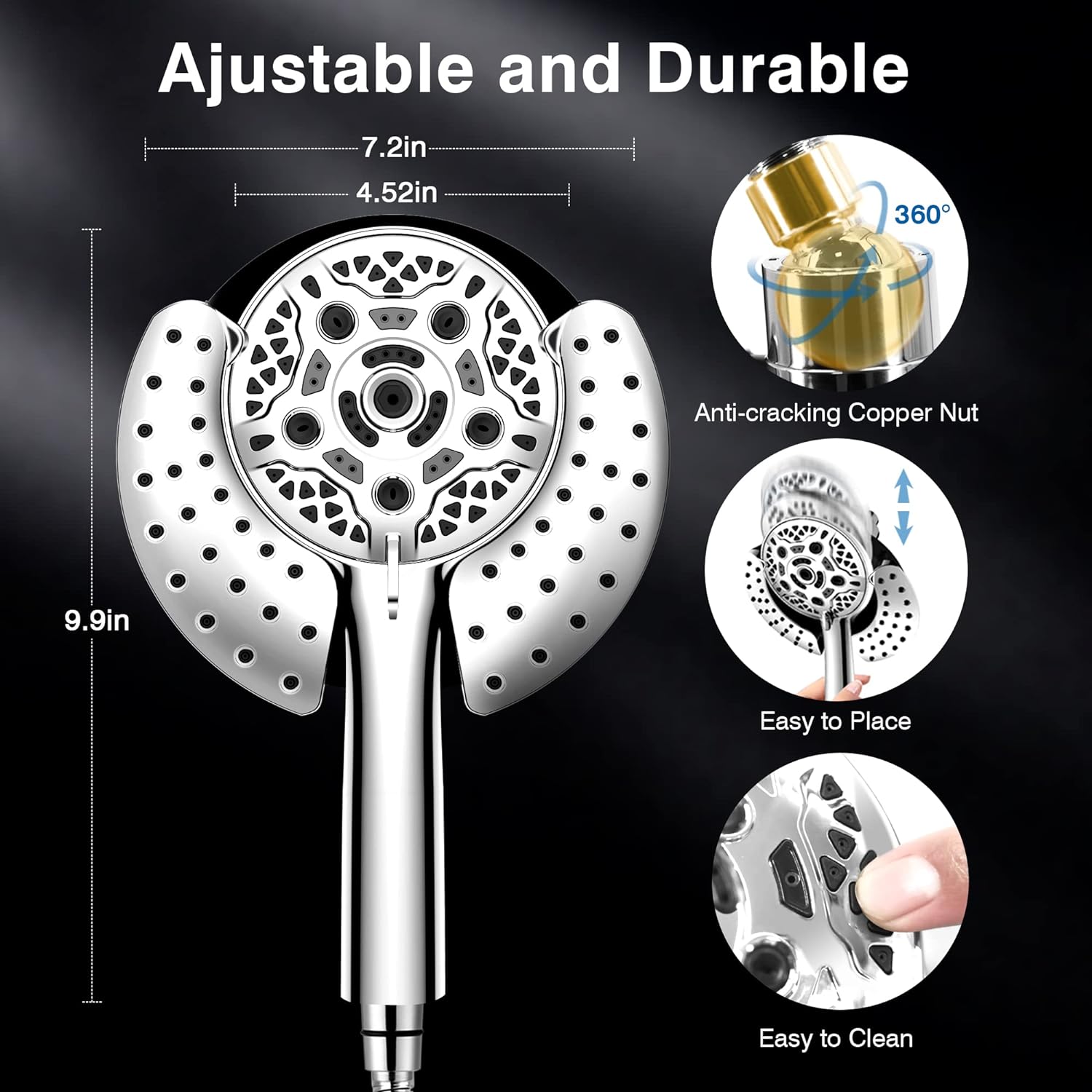 INAVAMZ 2-IN-1 High Pressure Handheld Shower Head with 59 Rotatable Hose